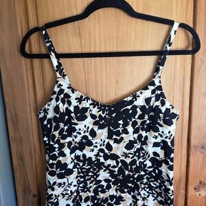 Y2K Old Navy Floral Print Stretch Casual Sundress Sleeveless Black White Tan Sz6